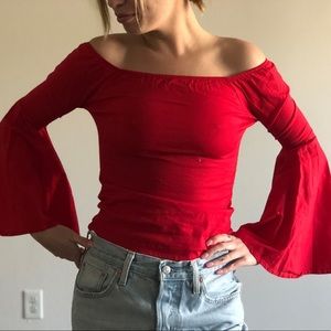 Off the shoulder bell sleeve top